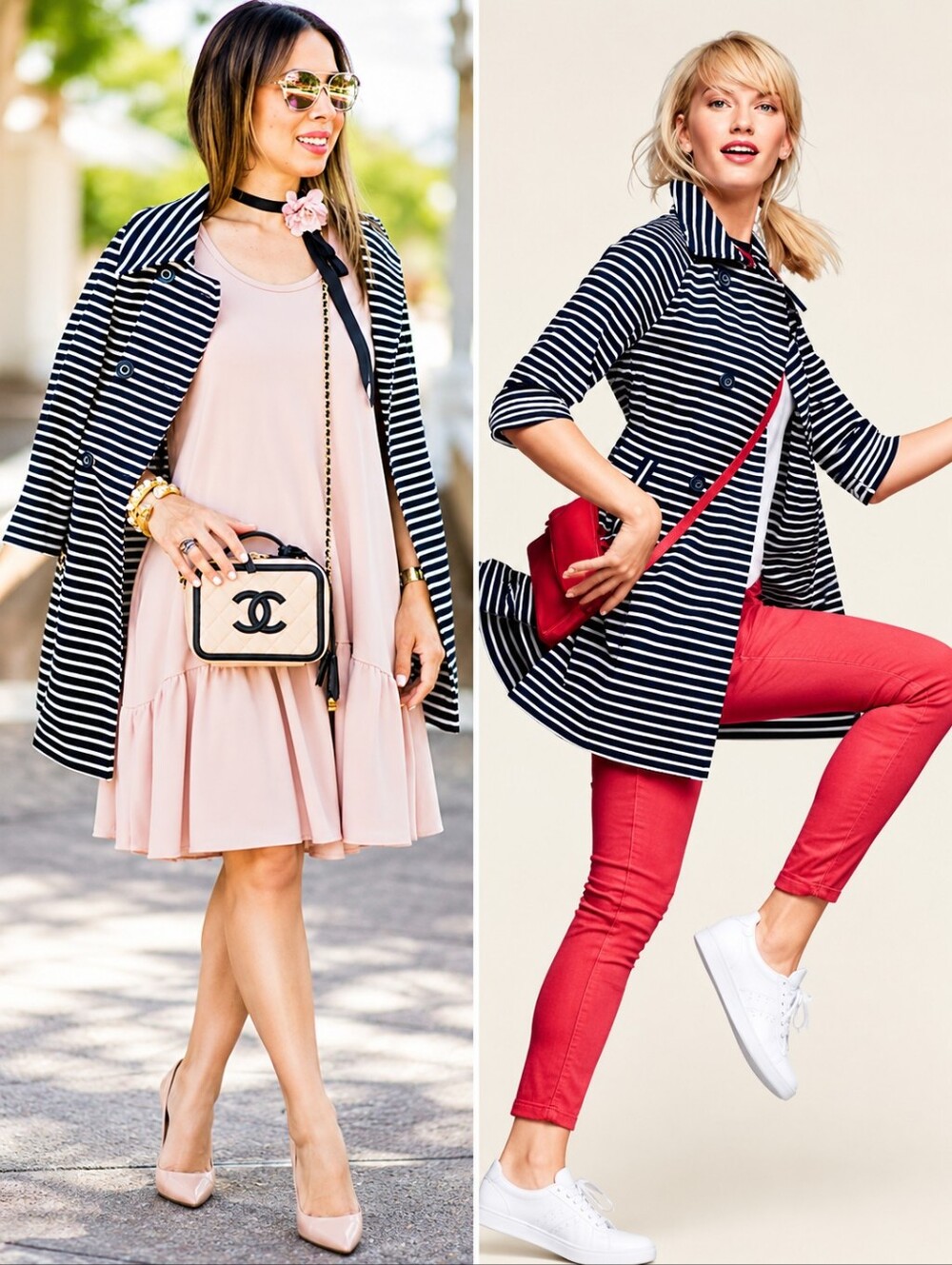 Cabi Maritime Knit Striped Trench Coat Jacket Women's M Navy White Nautical Chic
